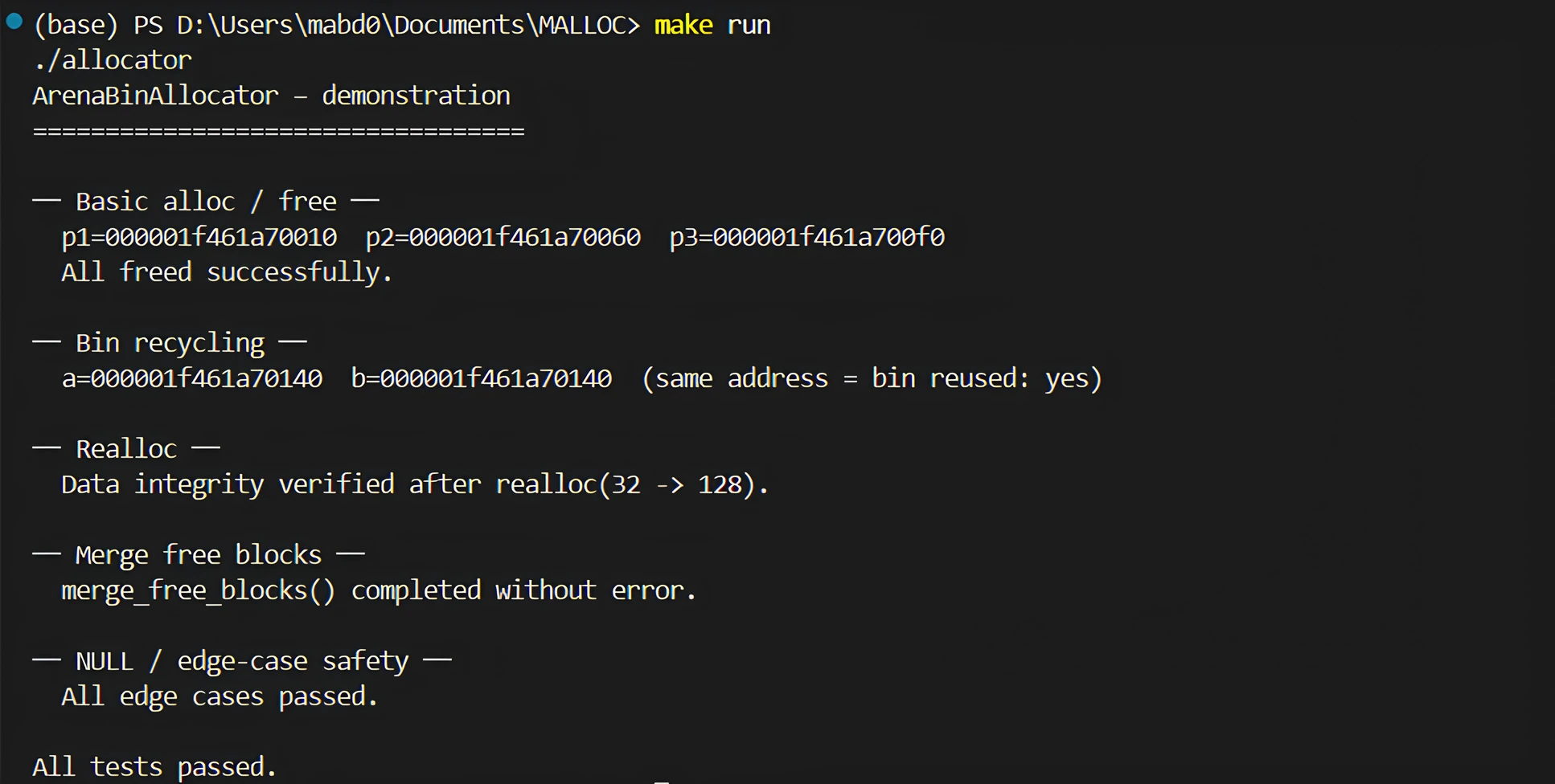 ArenaBinAllocator screenshot
