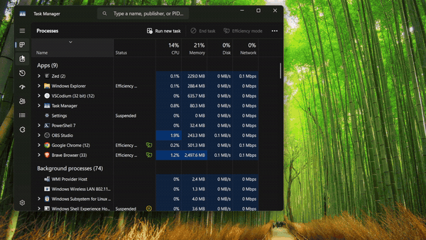 Task Manager tab slide